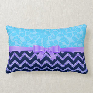 Purple Glitter Blue Chevron Blue Damasks Lumbar Cushion