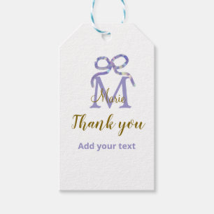 Purple glitter bow add name letter monogram thank gift tags