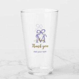 Purple glitter bow add name letter monogram thank glass