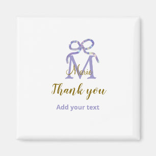 Purple glitter bow add name letter monogram thank magnet