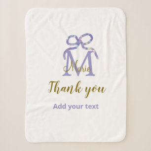 Purple glitter bow add name letter monogram thank sherpa blanket