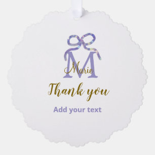 Purple glitter bow add name letter monogram thank  tree decoration card