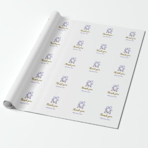 Purple glitter bow add name letter monogram thank wrapping paper