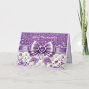Purple Glitter Bow Jewelled Personalised Glam Gem Card