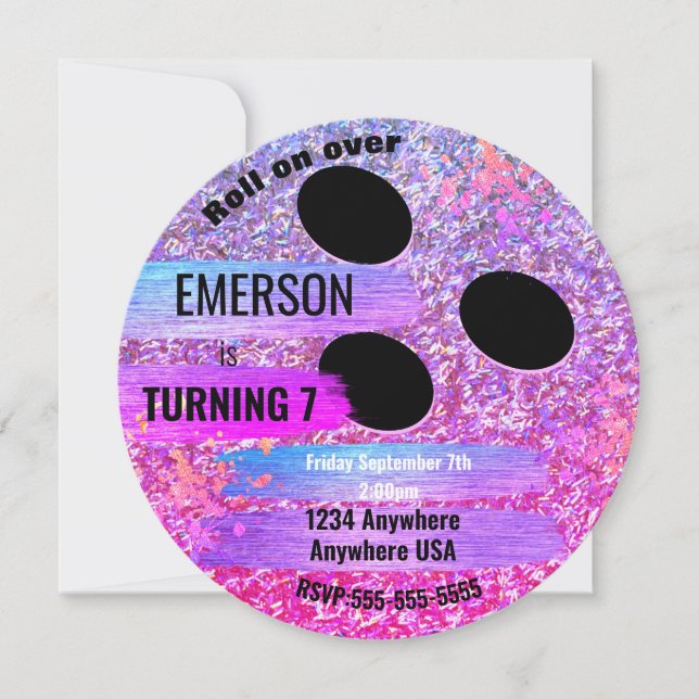 Purple Glitter BOWLING BALL bowling,birthday party Invitation (Front)