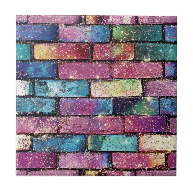 Purple Glitter Brick Pattern Ceramic Tile (Front)