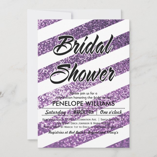 Purple Glitter Bridal Shower Invitations (Front)