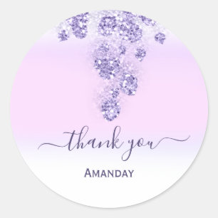 Purple Glitter Bridal Shower Sweet16th Thank Pink Classic Round Sticker