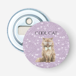 Purple Glitter Brown Cool Cat Glasses   Bottle Opener