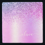 Purple Glitter Brushed Girly Monogram Name Stone Coaster<br><div class="desc">Purple Faux Foil Metallic Sparkle Glitter Brushed Metal Monogram Name Stone Tile. This makes the perfect graduation,  sweet 16 birthday,  wedding,  bridal shower,  anniversary,  baby shower or bachelorette party gift for someone that loves glam luxury and chic styles.</div>