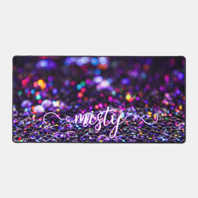 Purple Glitter Bubbles Desk Mat (Front)