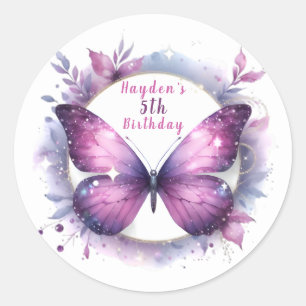Purple Glitter Butterfly - Birthday Classic Round Sticker