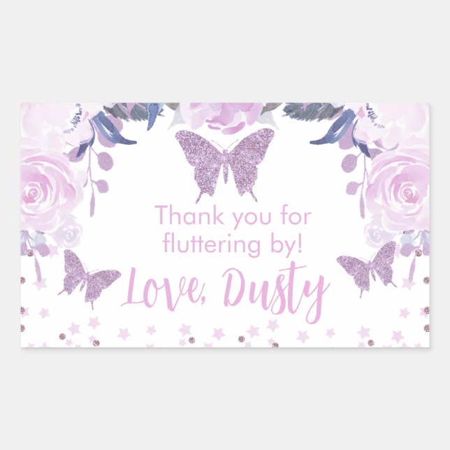 Purple glitter Butterfly Birthday Sticker (Front)