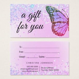 purple glitter butterfly design gift card