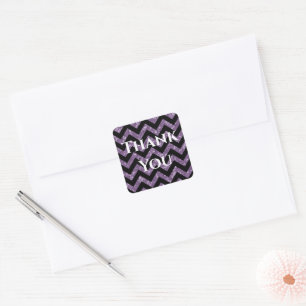 Purple Glitter Chevron Thank You Stickers