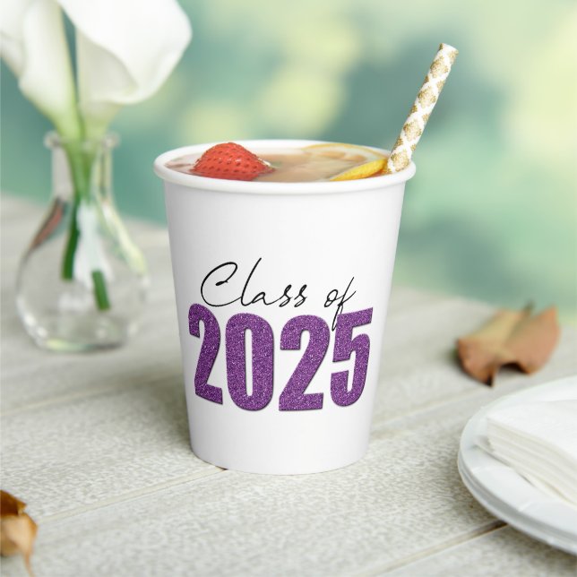 Purple Glitter Class of 2025 Paper Cups (Insitu)