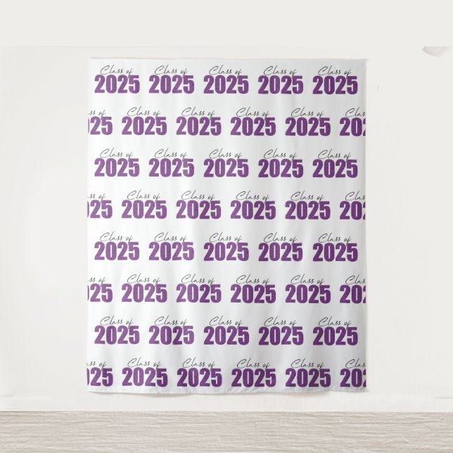 Purple Glitter Class of 2025 Photo Backdrop Tapestry (Front)