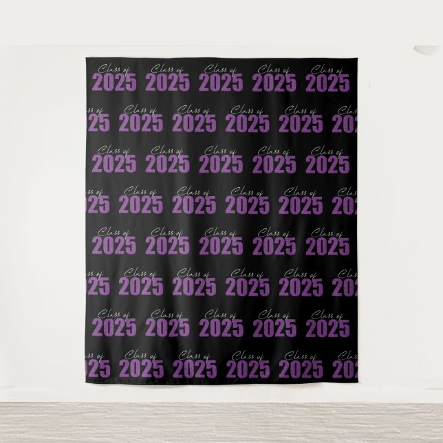 Purple Glitter Class of 2025 Photo Backdrop Tapestry (Front)