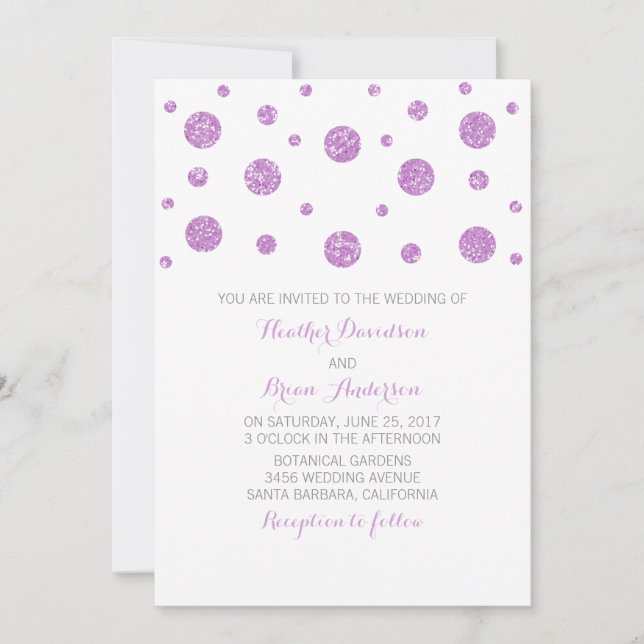 Purple Glitter Confetti Wedding Invite (Front)