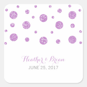 Purple Glitter Confetti Wedding Stickers