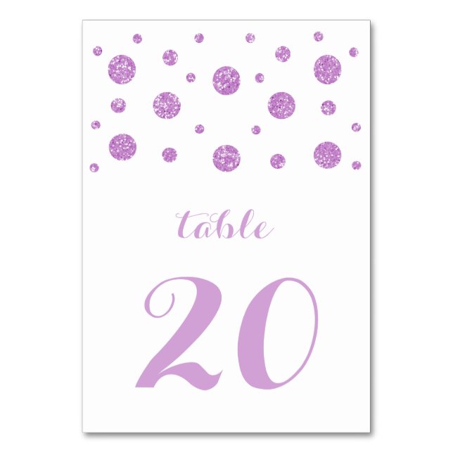 Purple Glitter Confetti Wedding Table Card (Front)