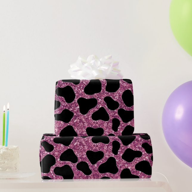 Purple Glitter Cow pattern Wrapping Paper (Party Gifts)