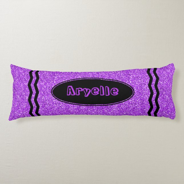 Purple Glitter Crayon Custom Name Body Pillow (Front)