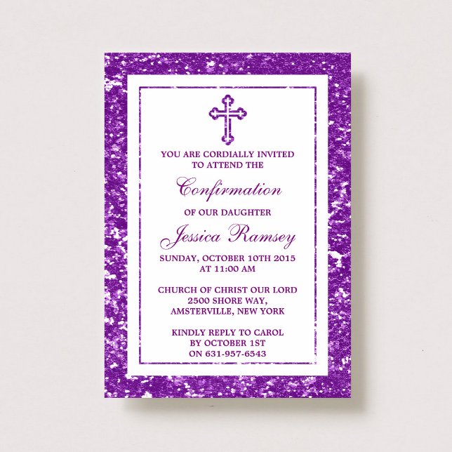 Purple Glitter Cross Holy Communion / Confirmation Invitation (Creator Uploaded)