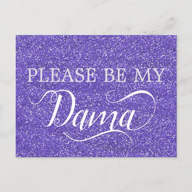 Purple Glitter Dama Quinceanera Dama Proposal Invitation Postcard (Front)