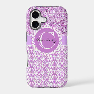 Purple Glitter & Damask w/Name & Initial Cover