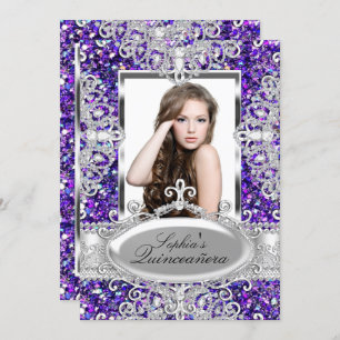 Purple Glitter & Diamond Glamour Quinceanera Invitation