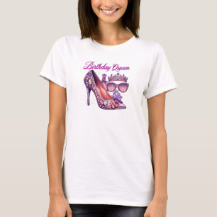 Purple glitter diamond high heel birthday queen  T-Shirt