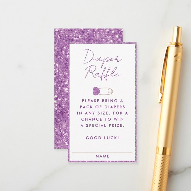 Purple Glitter Diaper Raffle Baby Shower Enclosure (Front/Back In Situ)