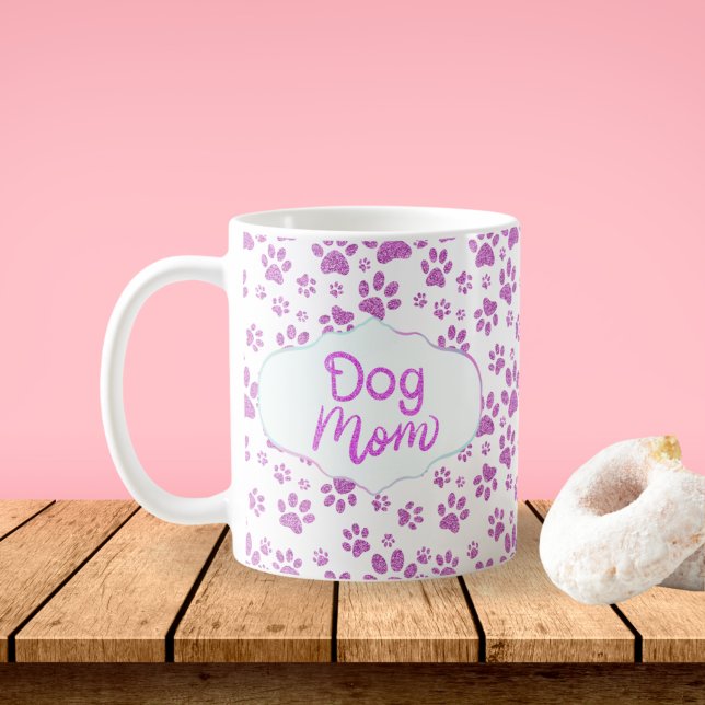 Purple Glitter Dog Mum Paw Prints Coffee Mug (Creator Uploaded)