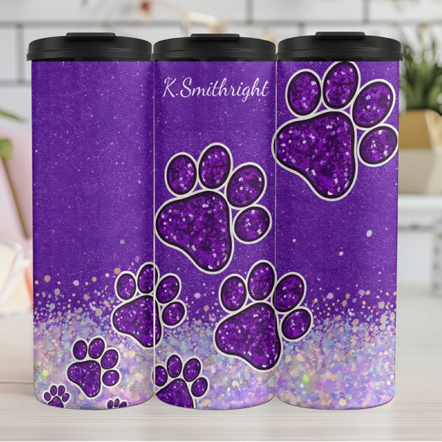 Purple Glitter Dog Paw Prints Thermal Tumbler (Creator Uploaded)