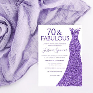 Purple Glitter Dress Womans 70th Birthday Party Invitation