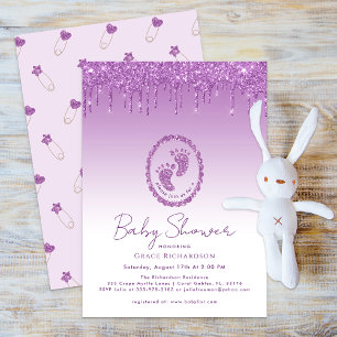 Purple Glitter Drip Baby Shower Invitation 