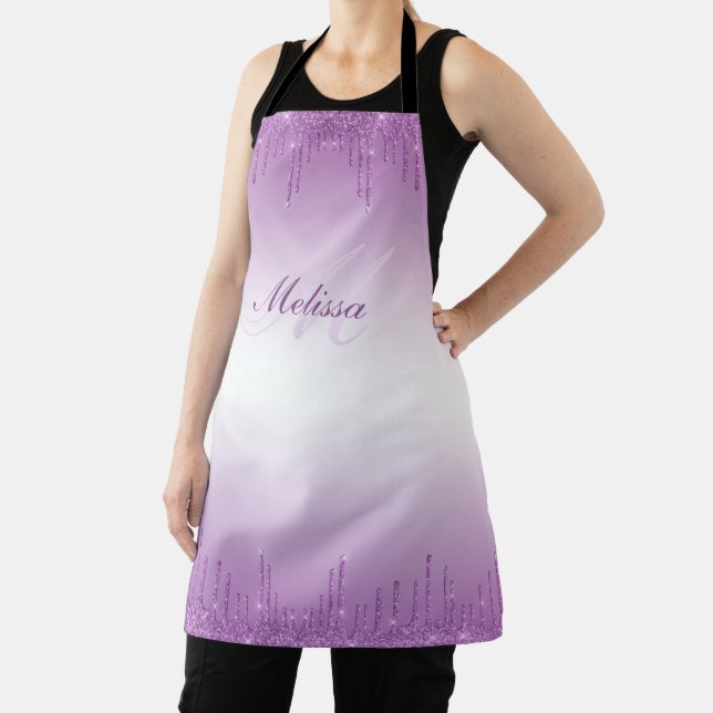 purple glitter drip personalised name monogram apron (Insitu)
