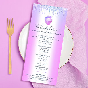 Purple Glitter Drip Strawberry Sweets Dessert Menu