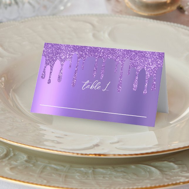 Purple Glitter Drip Wedding Reception Place Card (Purple Glitter Drip Wedding Reception Place Card)