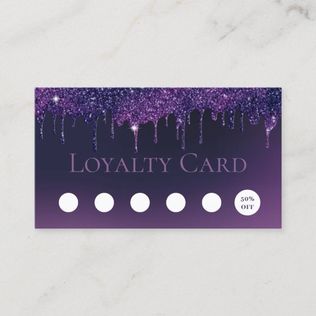 Purple Glitter Drips Beauty Salon & Spa Loyalty (Front)