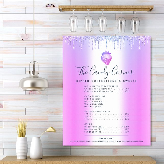 Purple Glitter Drips Dessert Sweet Menu Price List Poster (Creator Uploaded)