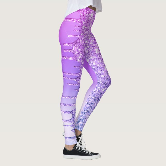 Purple Glitter Drips Leggings (Right)