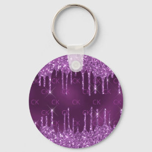 Purple glitter drips monogram initials elegant key ring