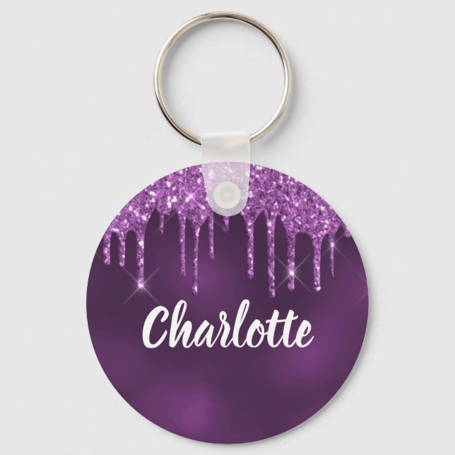 Purple glitter drips name key ring (Front)