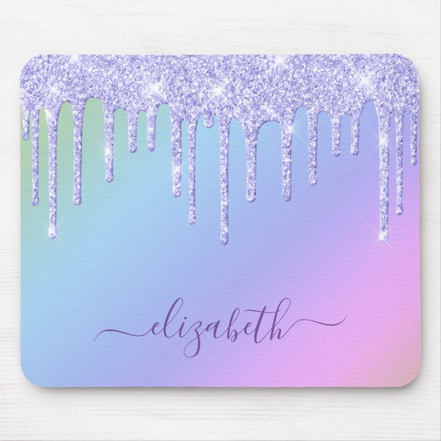 Purple Glitter Drips Personalised Rainbow Mouse Pa Mouse Pad (Front)