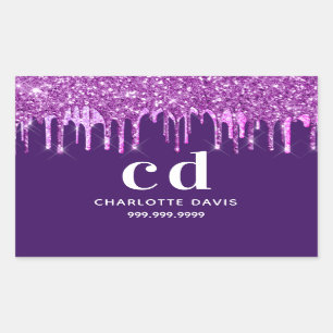 Purple glitter drips pink custom name rectangular sticker
