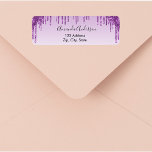 Purple glitter drips return address label<br><div class="desc">A light purple gradient background.  Decorated with faux glitter drips deep purple  Personalise and add your name and address. Perfect for a bridal shower,  baby shower or birthday party invitations.</div>