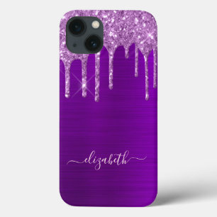 Purple glitter drips sparkle girly glam iPhone 13 case