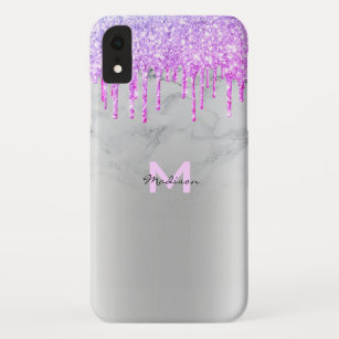 Purple Glitter Drips Sparkles Marble Name Case-Mate iPhone Case